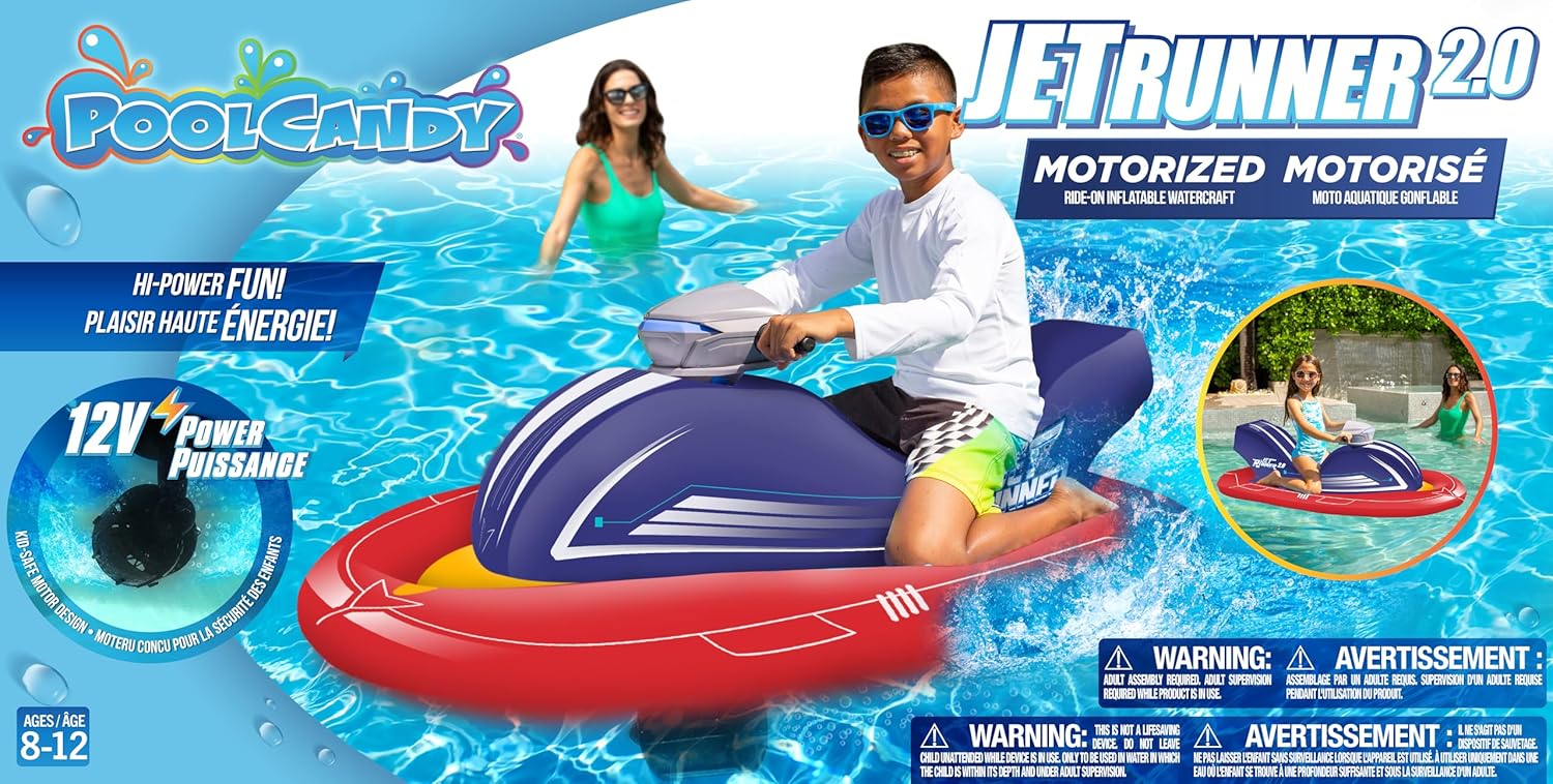 Poolcandy Jet Runner 2.0-12V Motorized Inflatable Ride-On Watercraft Pool Float - Perfect for The Pool or Lake! Best, Most Advanced and Fastest Model Ever!!!